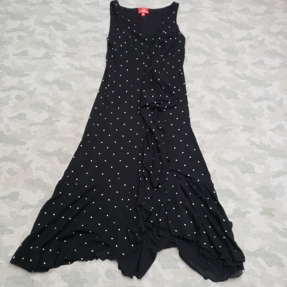Oscar De La Renta Dress Womens Medium Black Maxi Polka Dot Pullover Sleeveless